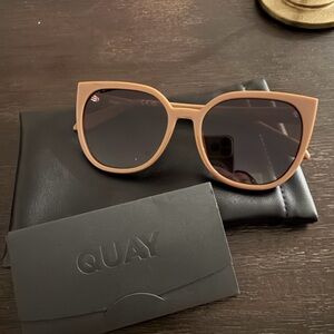 Quay Australia Beige Cat-Eye Sunglasses with Dark Lenses